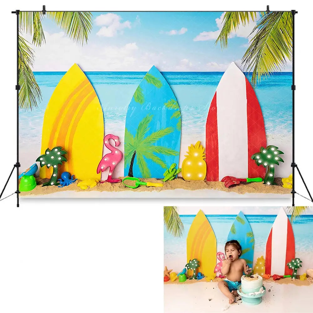 Summer Beach Day Fun Backdrop Kids Baby Cake Smash Photography Props Blue Sky Child Girls Adult Studio Backgrounds