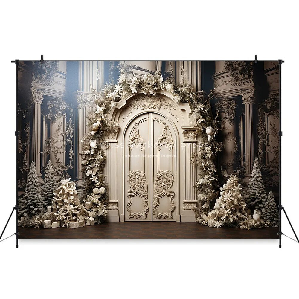 Christmas Wooden Door Backdrops Retro Door Kids Baby Photography Props Child Adult Photocall Decors Xmas Trees Castle Background