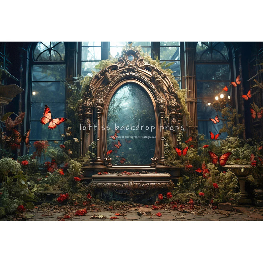 Jungle Butterfly Arch Door Backdrops Kids Girl Photography Child Baby Photocall Fairytale Wonderland Garden Mirror Backgrounds