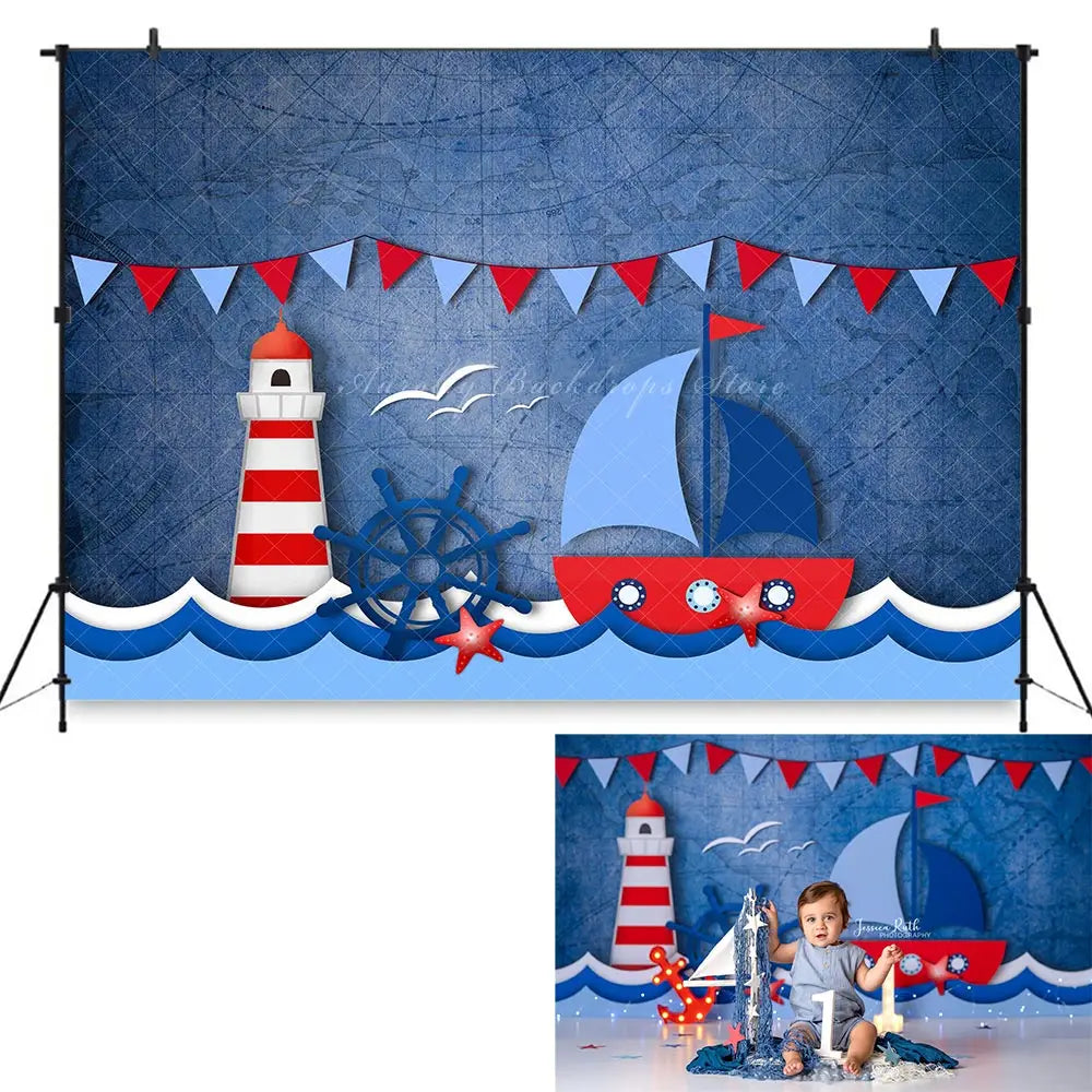 Nautical Dreams Backdrop Kids Baby Cake Smash Photography Props Sea Boat Child Boys Adult Birthday Photocall Backgrounds