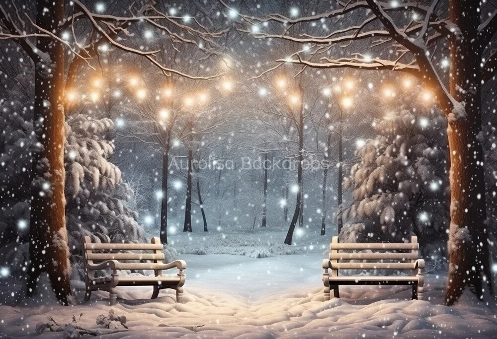 Snowy Park Chair Backdrops Kids Adult Photography Props Child Baby Photocall Decors Snowflake Winter Forest Background