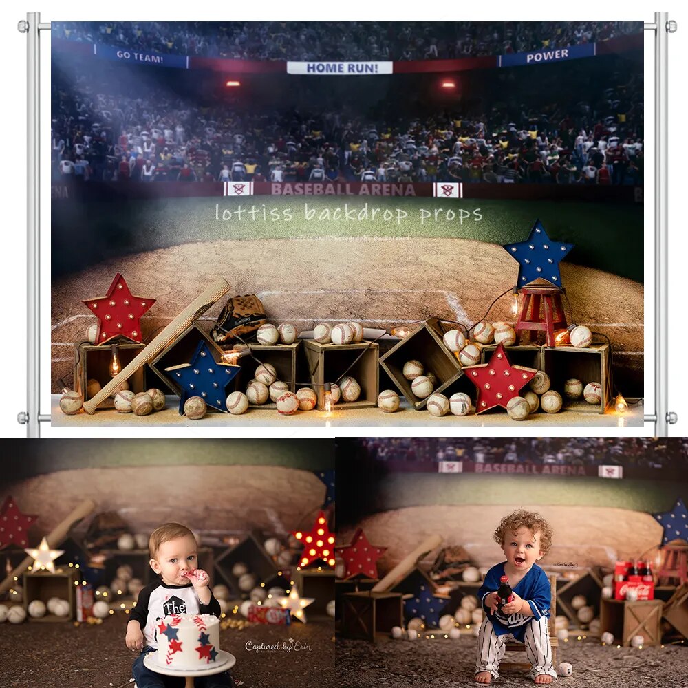 Baseball Sports Backdrops Kids Cake Smash Props Boy Birthday Child Photography Party Sandlot Stadium Background Photostudio