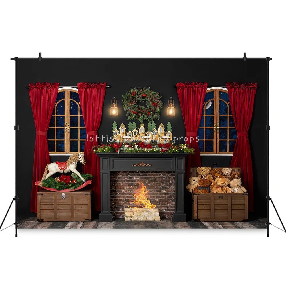 Christmas Santas Fireplace Backdrops Child Family Photography Props Adults Xmas Festival Trees Windows Background