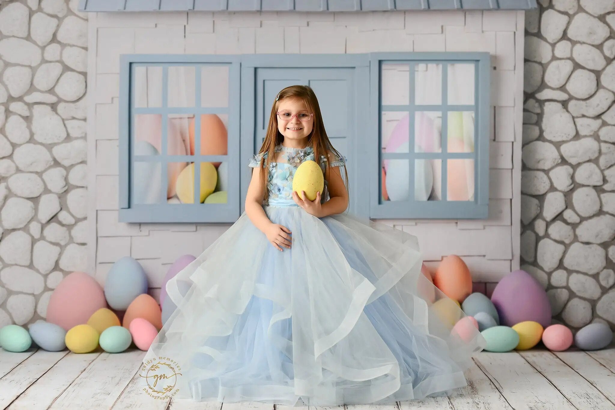 Blue Bunny Cabin Backdrops Kids Adult Photography Props Birthday Photocall Child Baby Spring Easter Background