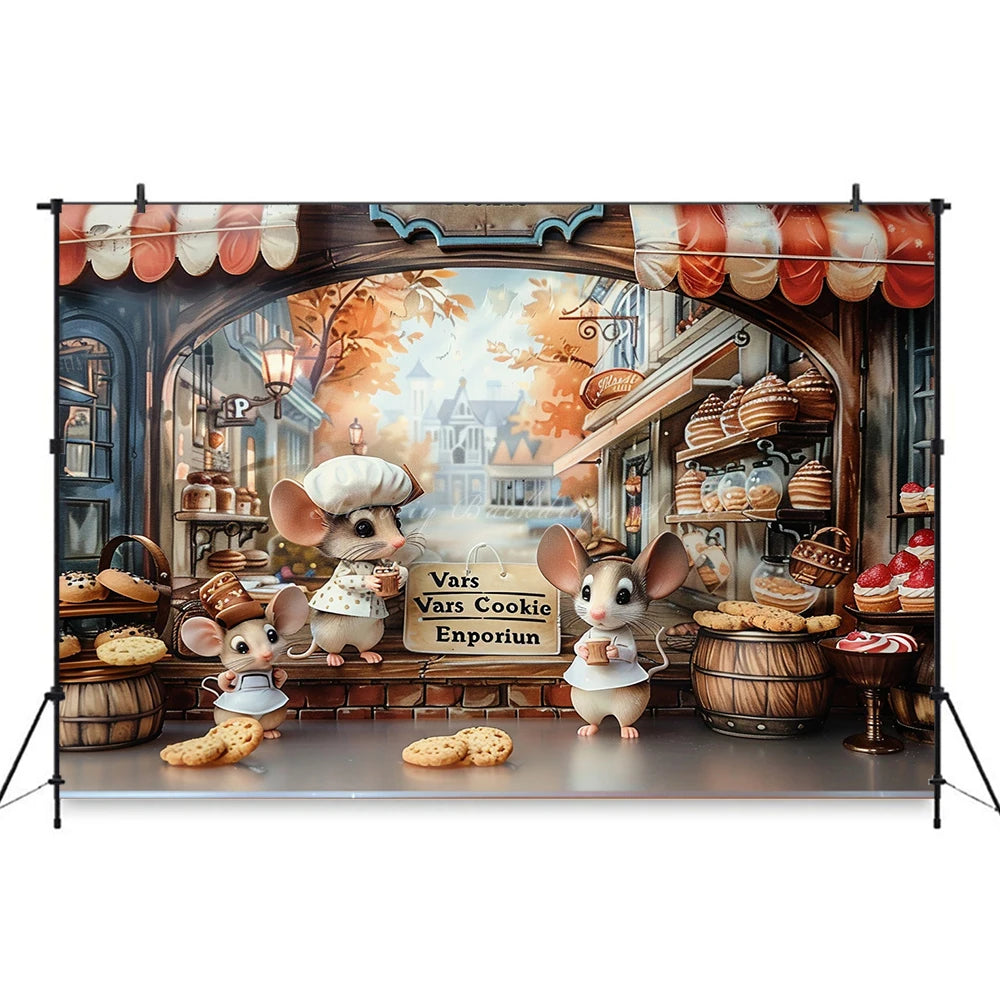 Little Mouse Bakers Photography Backdrop Cookie Shop Kids Baby Cake Smash Photocall Decors Child Adult Studio Backgrounds