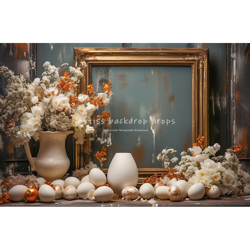 Easter Bunny With Flowers Vase Backdrops Kids Baby Photocall Child Adult Photocall Flower Windows Wooden Wall Backgrounds