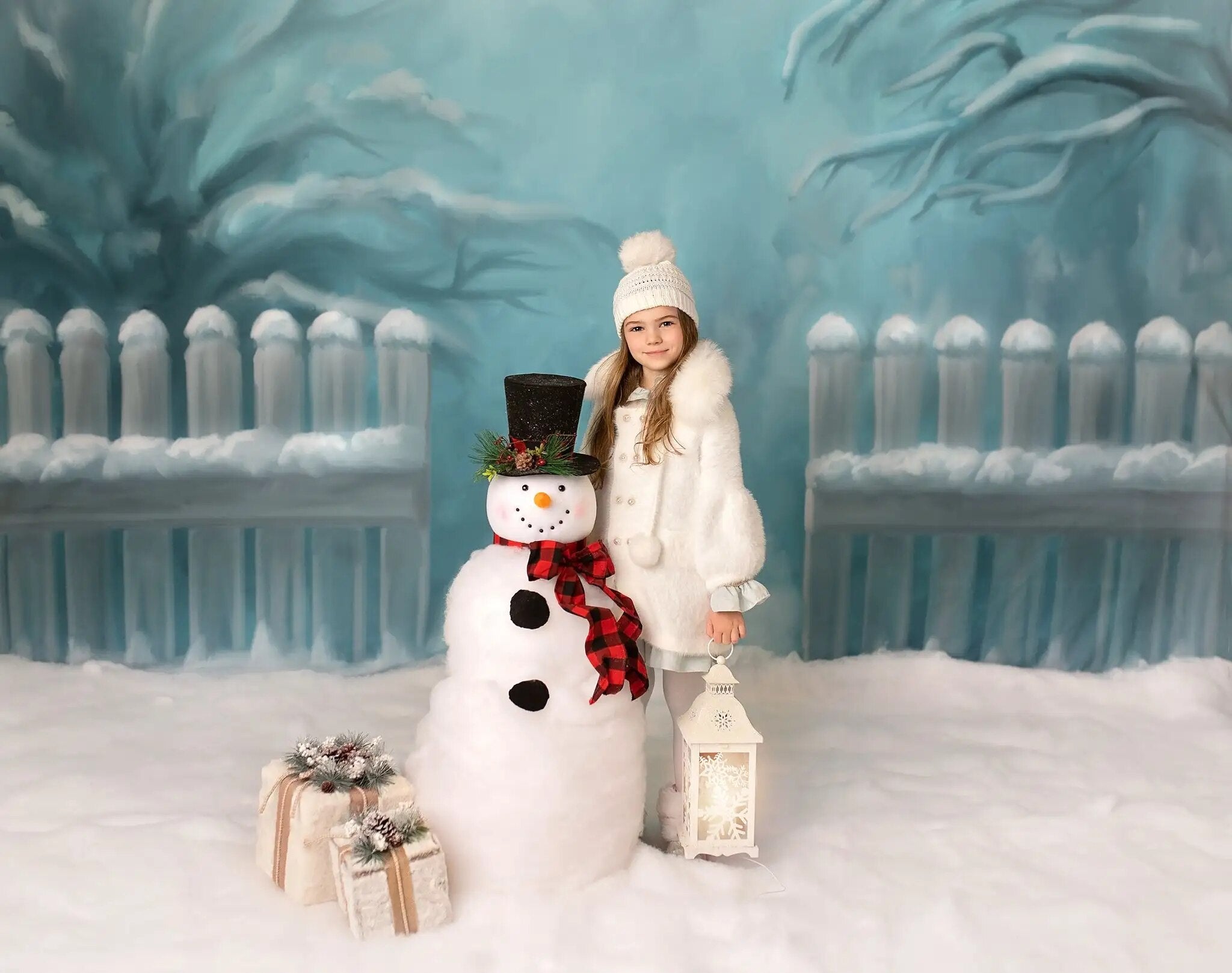 Winter First Frost Backdrops Kids Girl Portrait Photocall Photostudio Props Xmas Snowflake Frozen Trees Background