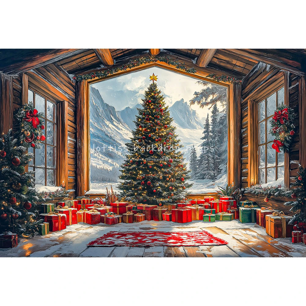 Xmas Window Big Christmas Tree Backdrops Kids Adult Photography Child Baby Photocall Fireplace Backgrounds