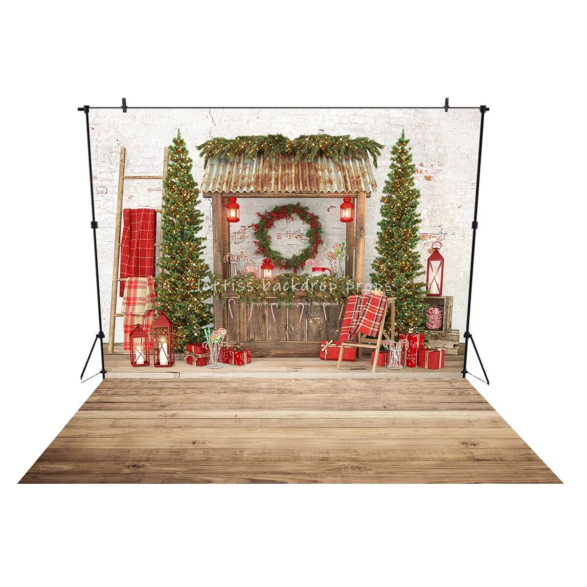 Christmas Brick Background XMAS Candy Cane Wooden Floor Background Children Baby Family Photozone Photo Backdrop Photo Studio