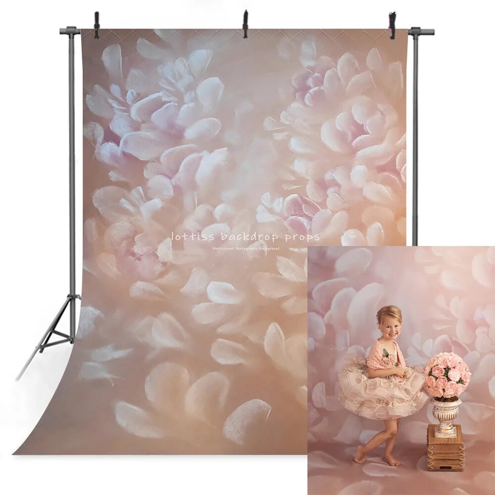 Peinture à la main toile de fond florale, Portrait de fille, femme enceinte, photographie d'enfants, séance photo, studio photo de bébé, fond de fleur rose 