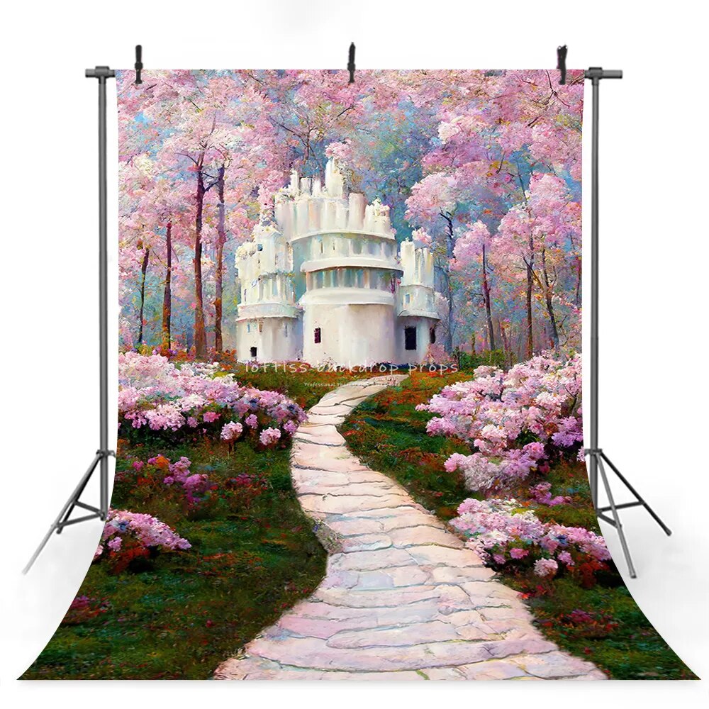 Fantasy Castle Backdrops Floral Road Kids Adult Photography Props Child Baby Birthday Flower Forest Background