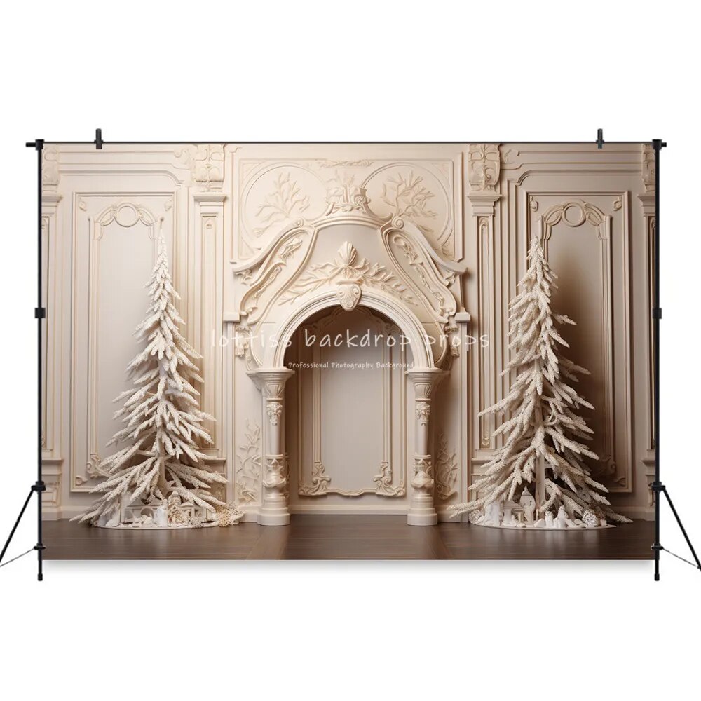 Christmas Wooden Door Backdrops Retro Door Kids Baby Photography Props Child Adult Photocall Decors Xmas Trees Castle Background