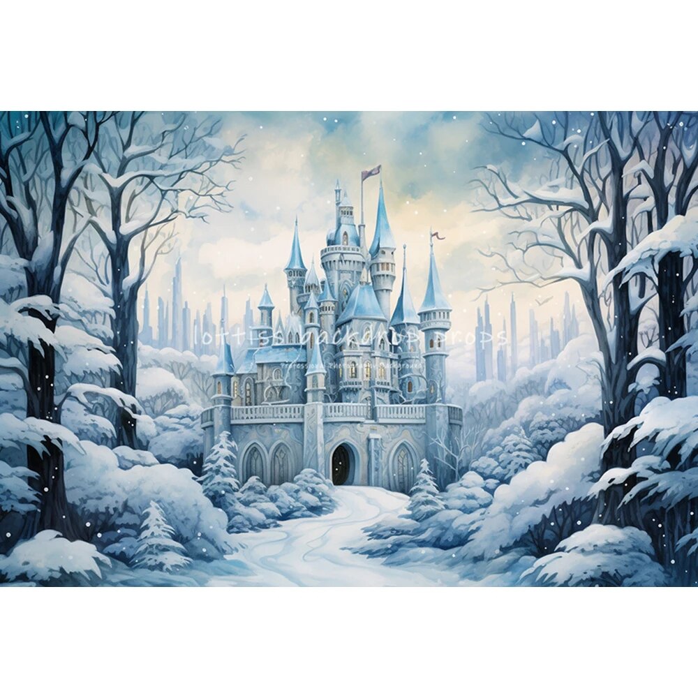 Snowy Castle Backdrops Kids Baby Photography Props Child Adult Photocall Decors Winter Snowflake Forest Background