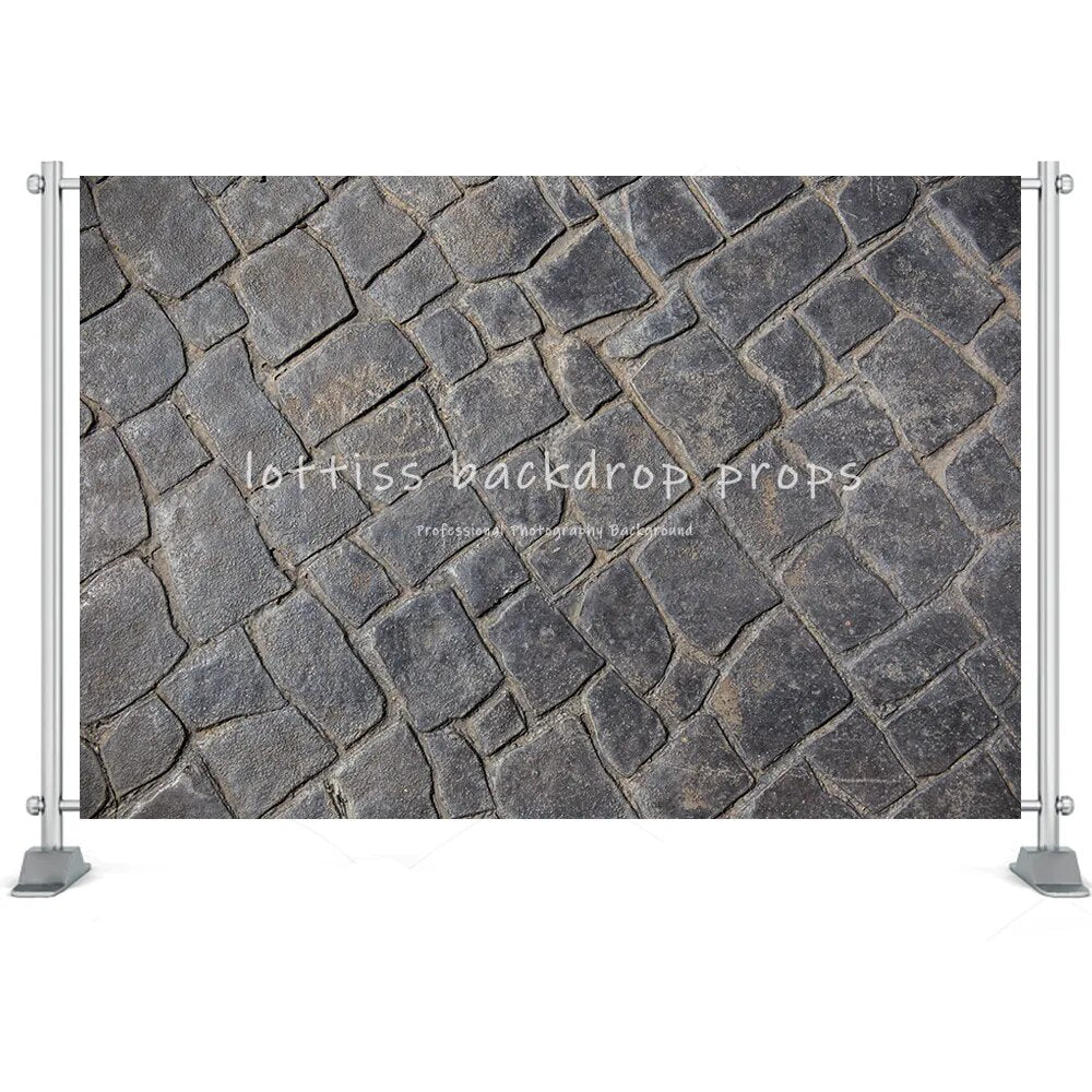 Stone Floor Backdrop Brick Road Photography Texture Design Black White Cobblestone Pavement Background Street Floor Photo Props