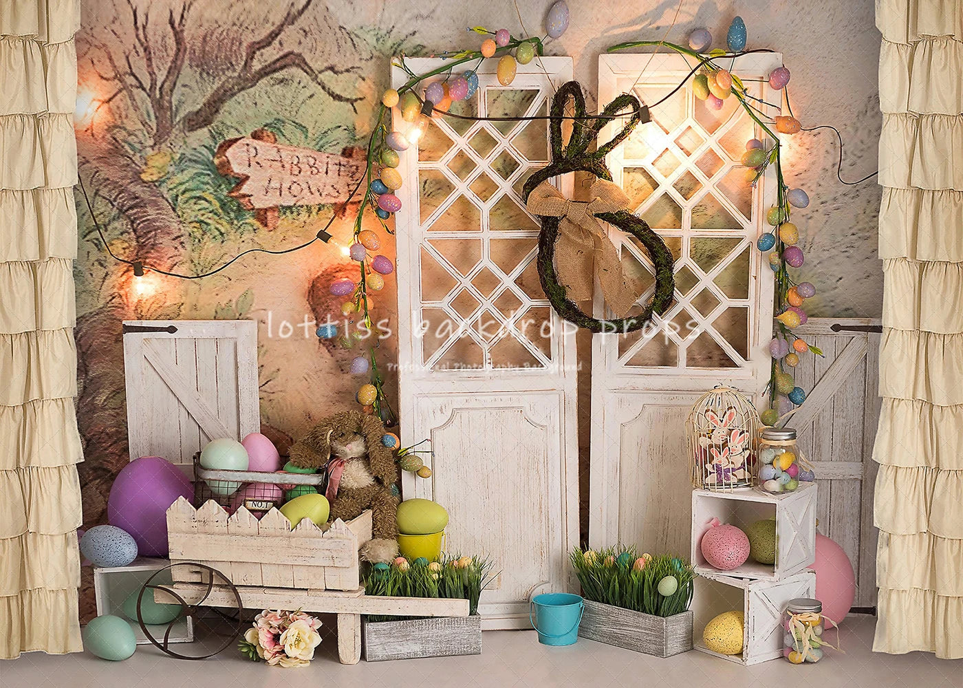 Easter Bunny Barn Door Backdrops Kids Baby Photography Child Adult Photocall Spring Carrots Plants Spring Floral Backgrounds