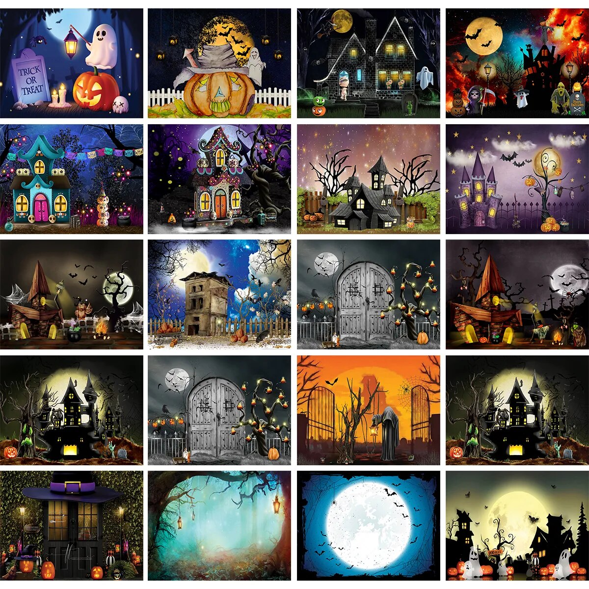 Halloween Big Pumpkin Lanter Background Horror Moon Night Cemetery Photography Kids Birthday Portrait aBackdrop Photo Studio