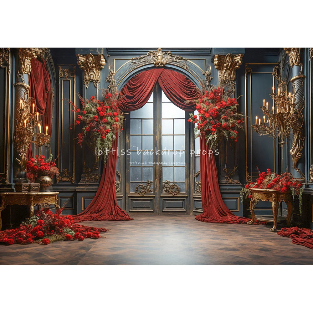 Castle Spring Photography Backdrops Kids Adult Photocall Decors Child Pregnant Photo Red Curtains Windows Floral Backgrounds