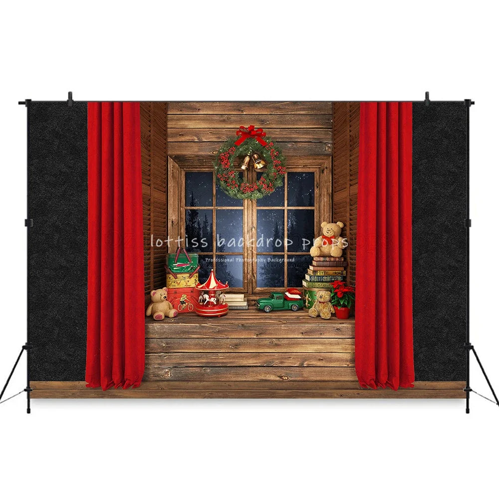 Christmas Backgrounds For Photography Toy Horse Fireplace Tree Gift Baby Toys Party Decor Baby Portrait Room Photo Backdrops