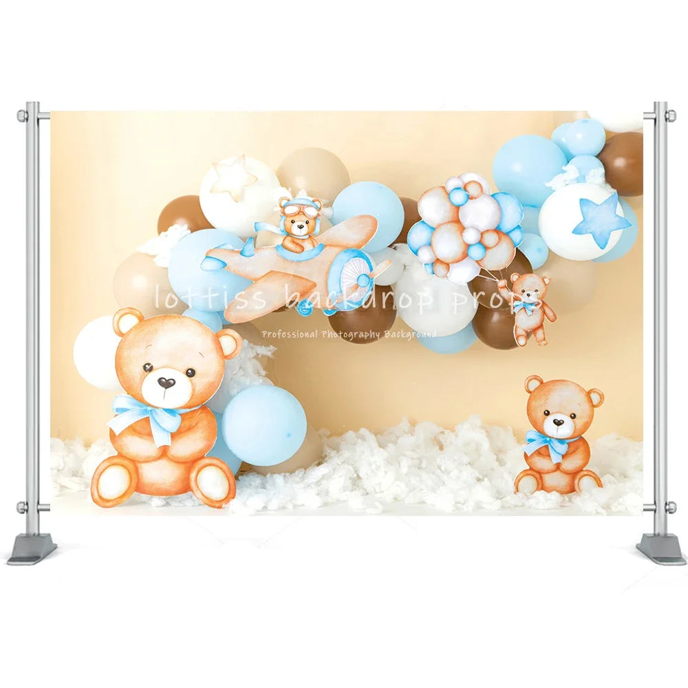 Toy Bear Photography Background Baby Shower Balloons Party Newborn Cake Smash Poster Kids Portrait Backdrop Family Photocall