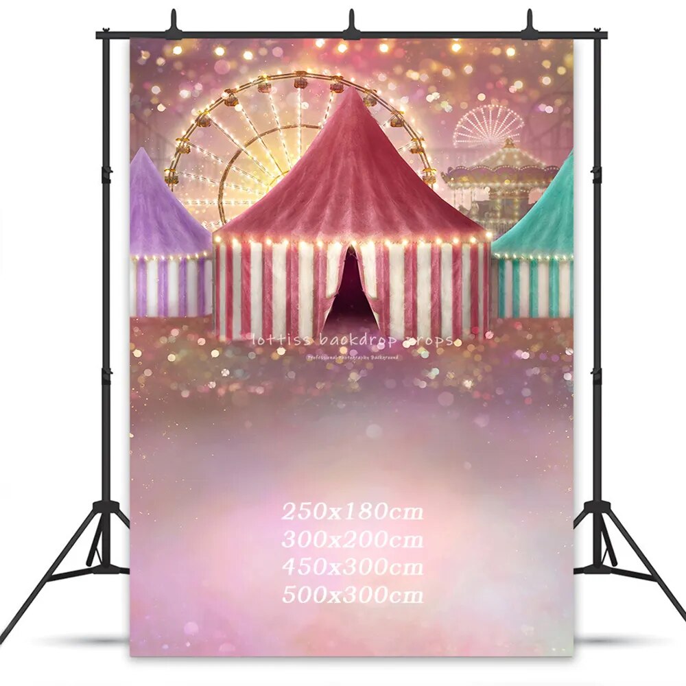 Pastel Carnival Backdrops Kids Baby Photography Props Adult Child Photocall Circus Tent Ferris Wheel Background