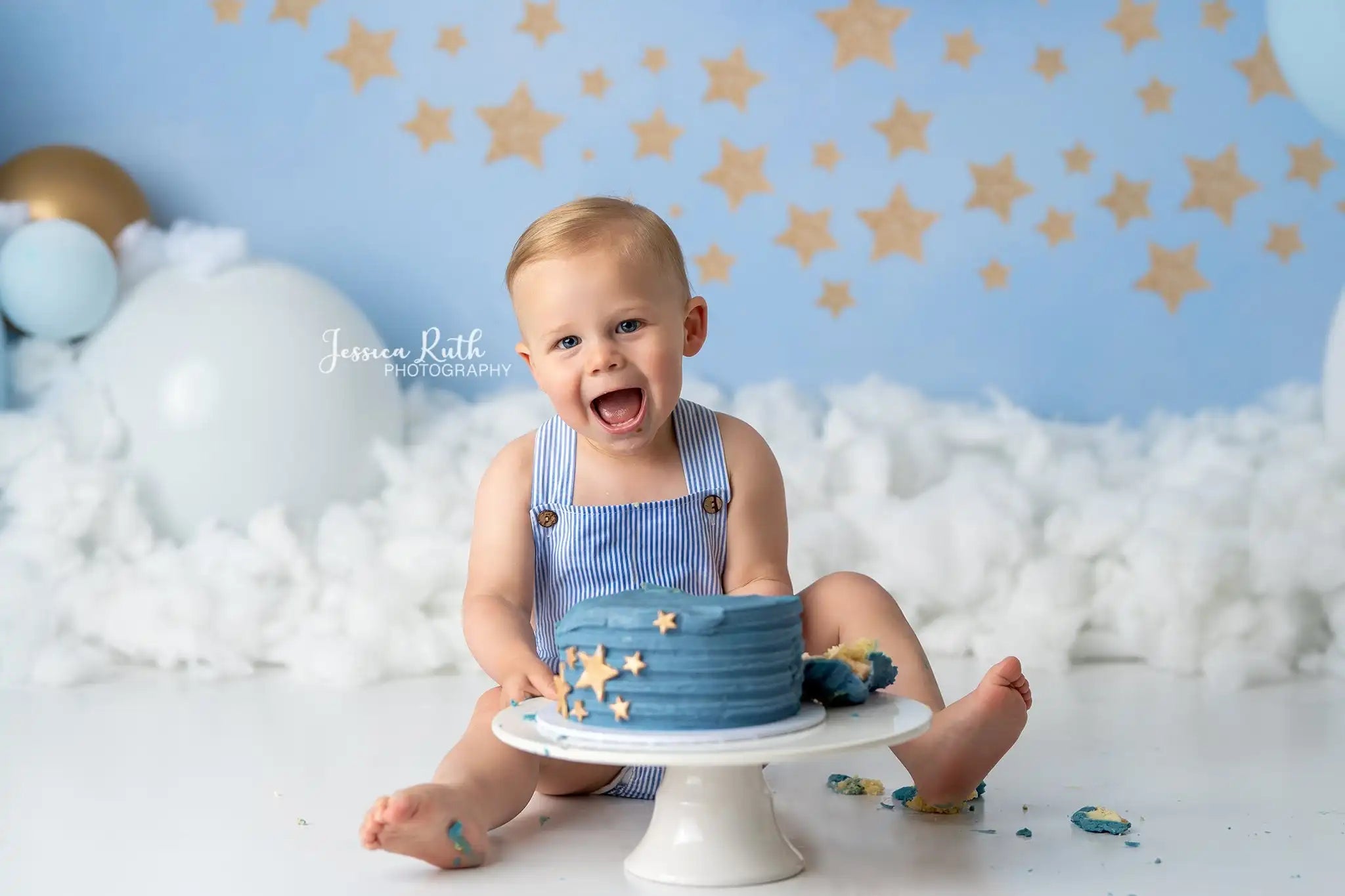 Skyblue Golden Balloons Photography Backdrops Child Boy Birthday Cake Smash Photocall Clouds Decors Backgrounds