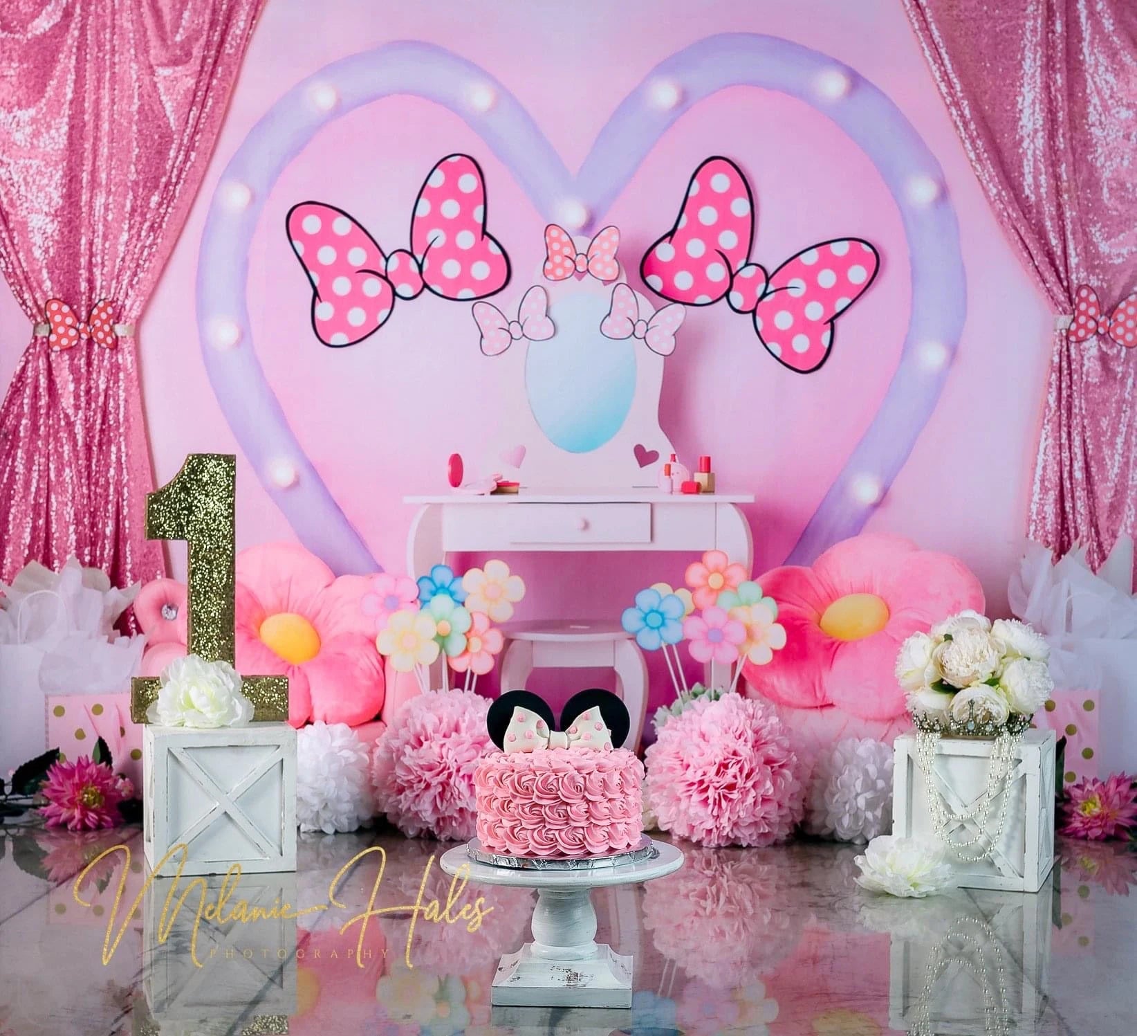 Girl Dressing Room Backdrops Kids Baby Photography Props Child Adult Photocall Decors Birthday Cake Smash Pink Bow Background