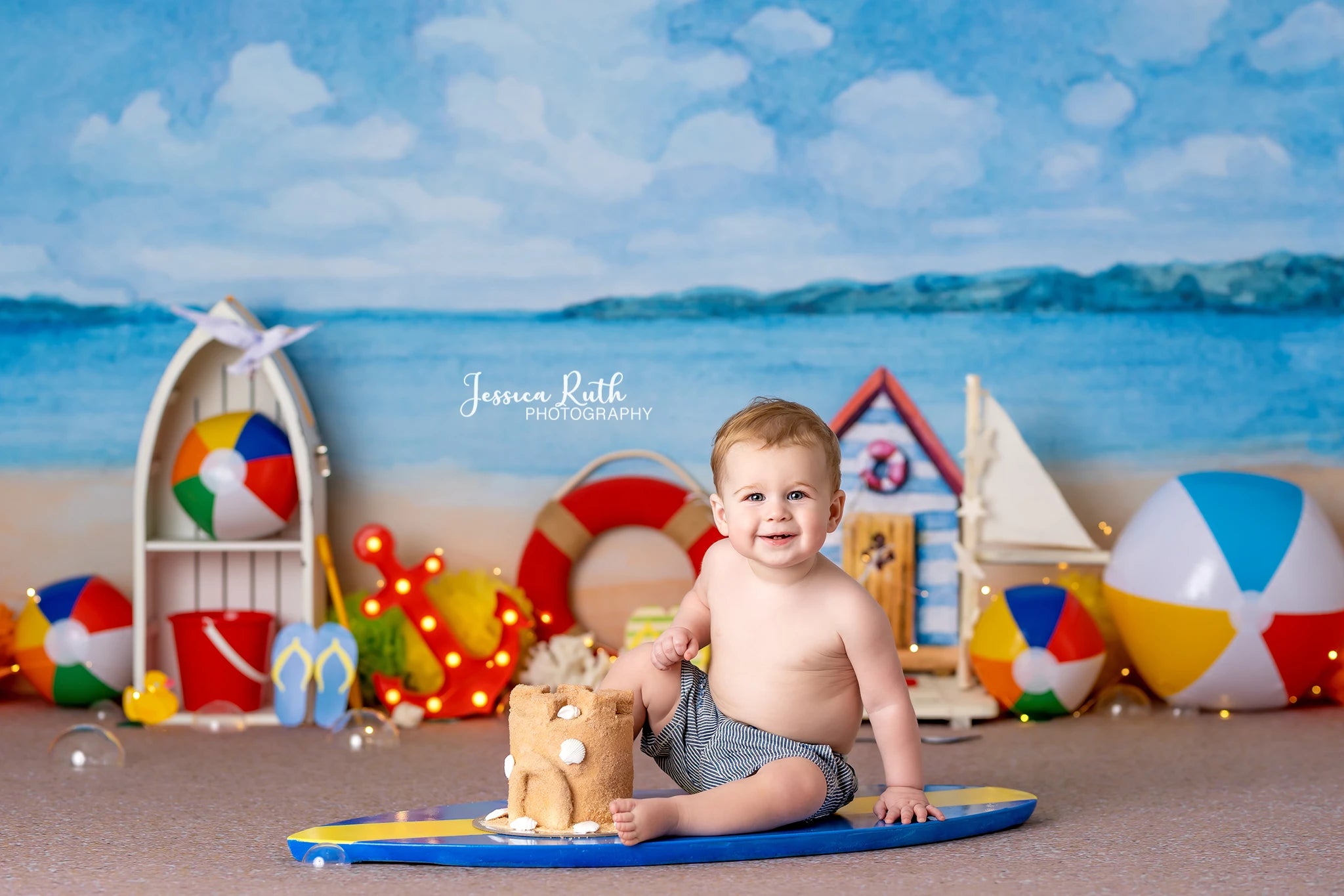 Summer Beach Day Fun Backdrop Kids Baby Cake Smash Photography Props Blue Sky Child Girls Adult Studio Backgrounds