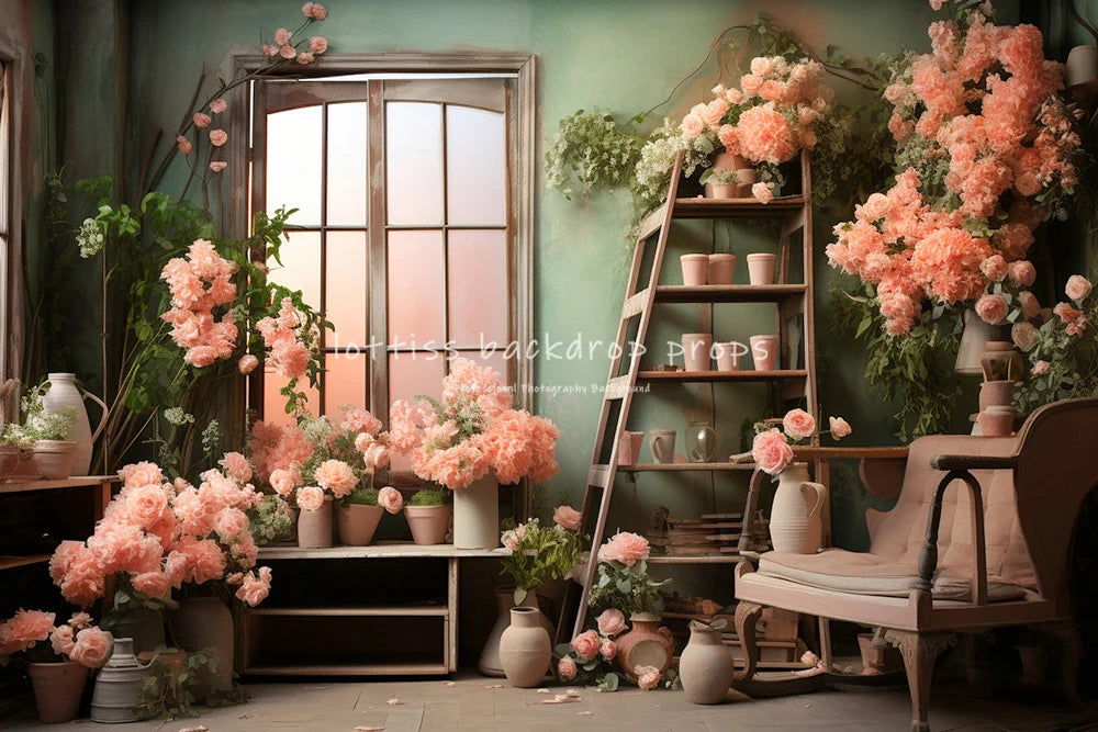 Spring Garden Wooden House Backdrops Child Girl Photocal Props Baby Kids Photocall Floral Rose Backgrounds