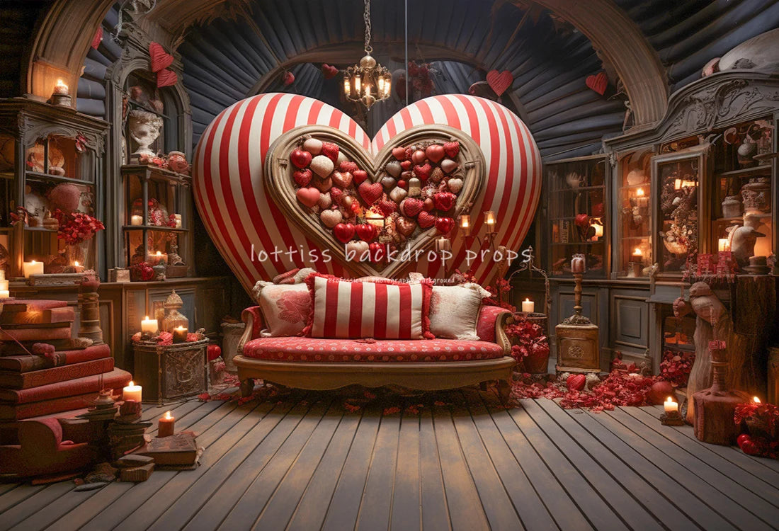 Valentine's Day Store Front Backdrops Kids Girl Photography Props Child Adult Photocall Rose Red Striped Balloon Backgrounds