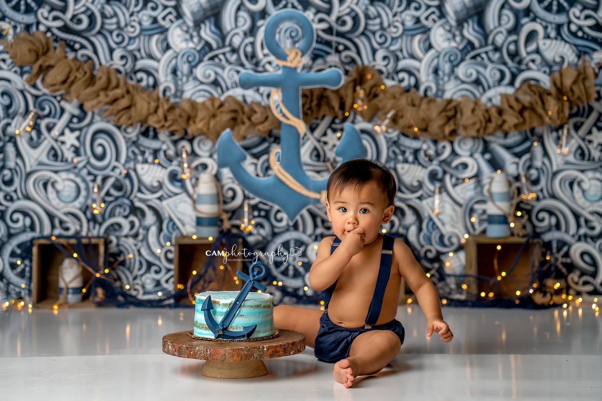 Smooth Sailing Backdrop Underwater Kids Baby Cake Smash Photography Props Boat House Child Adult Birthday Studio Backgrounds