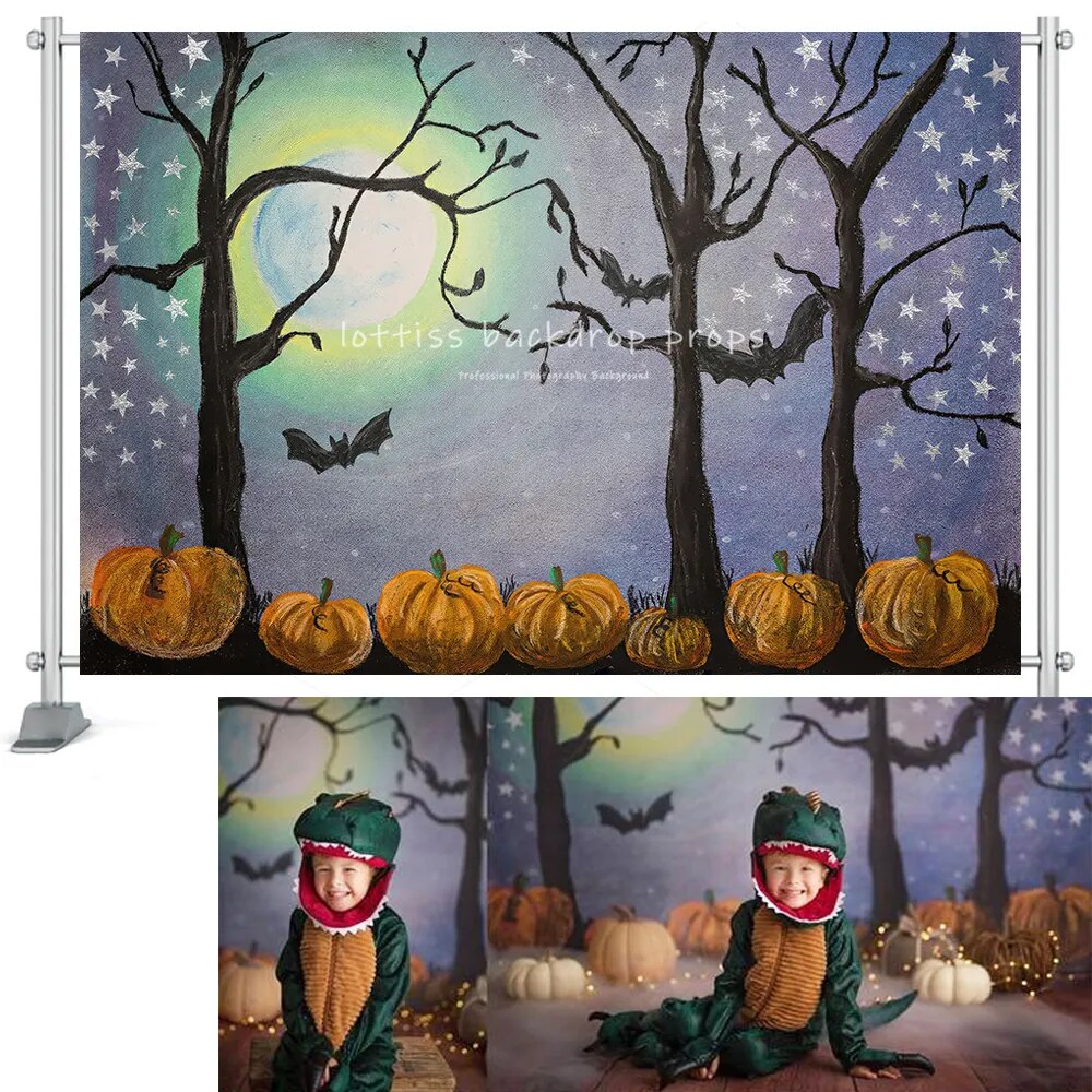 Halloween Backdrops Bat Pumpkin Lantern Horrior Forest Kid Photography Cake Smash Birthday Prop Child Baby Photocall Background