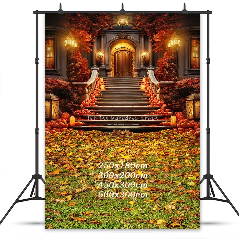 Autumn Harvest Mansion Front Backdrops Kids Baby Photography Props Child Adult Fall Festival Forest Leaves Castle Backgrounds