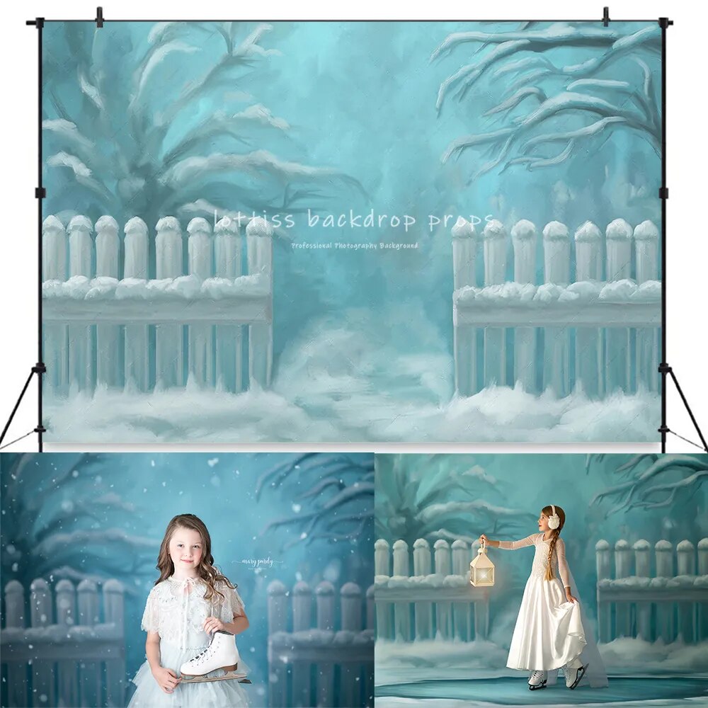 Winter First Frost Backdrops Kids Girl Portrait Photocall Photostudio Props Xmas Snowflake Frozen Trees Background