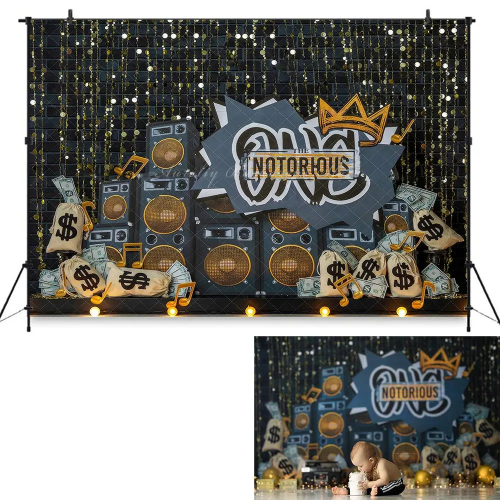 Notorious One Photography Backdrop Kids Baby Cake Smash Photocall Decors Gold Coins Child 1st Birthday Party Backgrounds