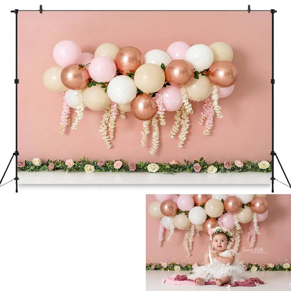 Balloon Garland Photography Backdrop Spring Boho Kids Baby Girls Cake Smash Photocall Decors Farm Barn Boys Adult Birthday Props