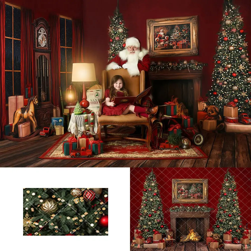 Santas Fireside Mantle Backdrop Child Adult Birthday Photo Shoot Backgrounds Kids Baby Cake Smash Photography Props