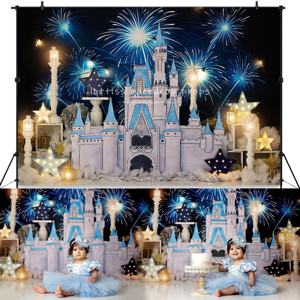 Rêves viennent château toile de fond enfant bébé anniversaire gâteau Smash accessoires adulte enfant photographie décor feu d'artifice pays des merveilles fond 