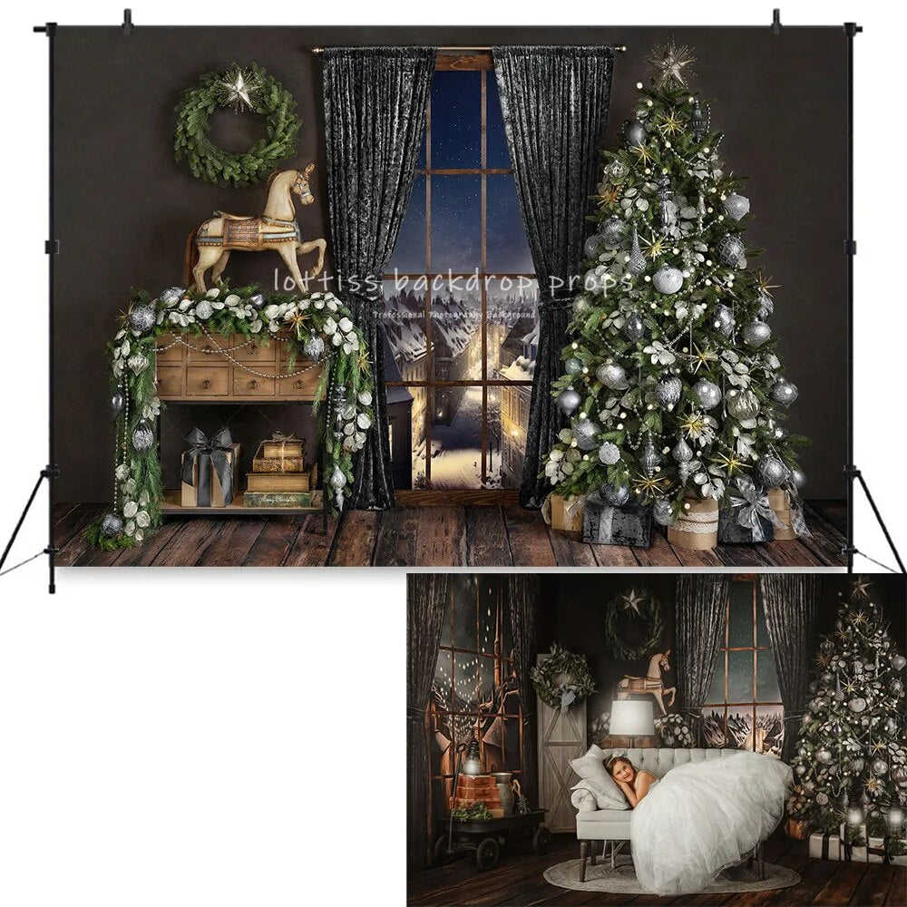 Christmas Livingroom Backdrops Kids Family Portrait Props Baby Girl Photography Photostudio Xmas Windows Fireplace Background