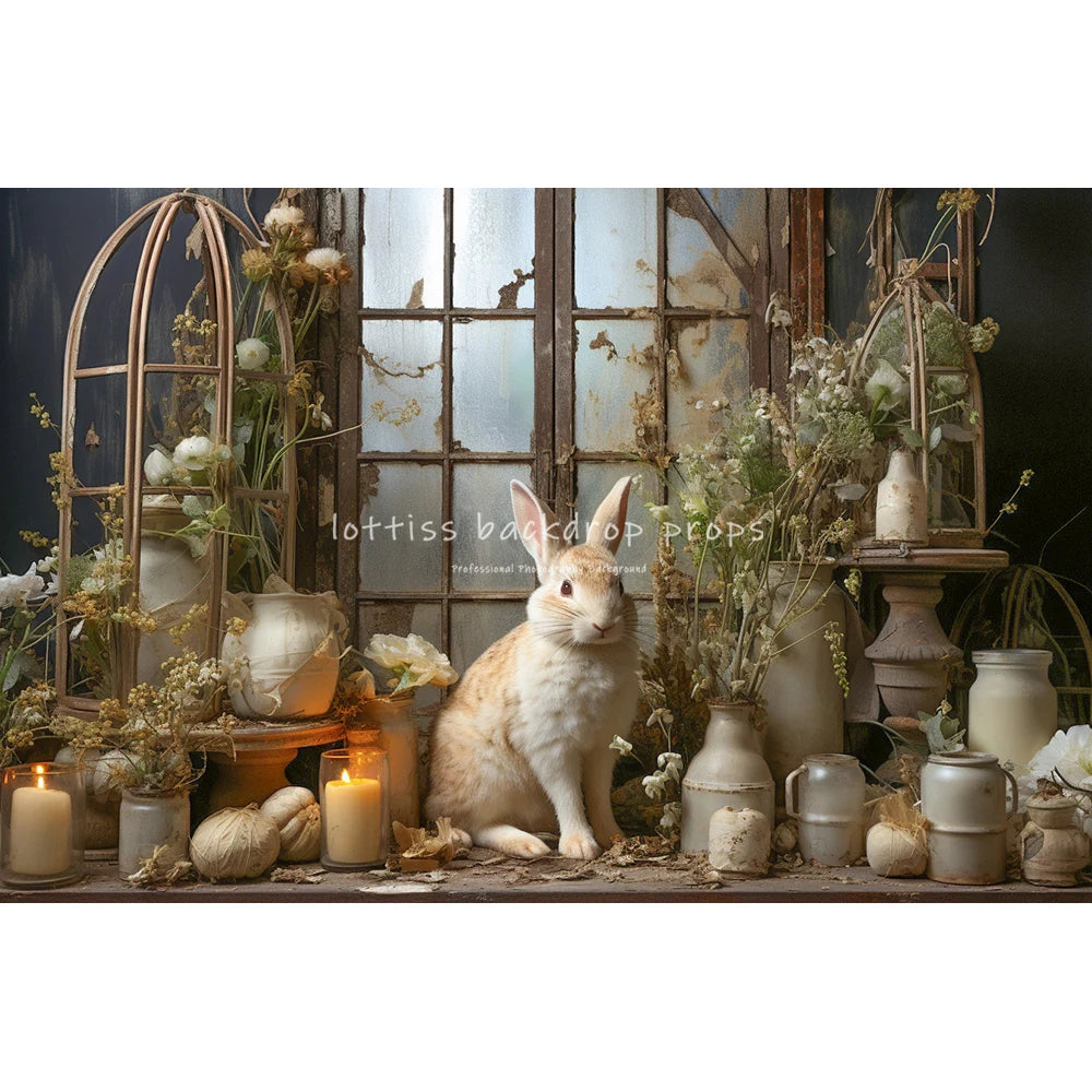 Easter Rustic Wooden Door With Bunnies Eggs And Flowers Backdrops Kids Baby Photography Child Adult Photocall Spring Backgrounds