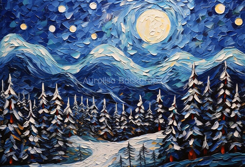 Winter Chrismas Night Backdrop Kids Baby Photography Props Child Adult Photocall Decor Snowflake Big Moon Xmas Forest Background