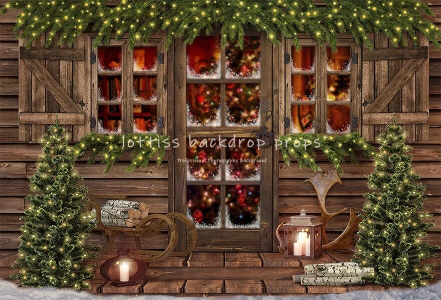 Christmas Old Wooden House Background Festival Windows Backdrops Gifts Children Baby Photocall Adult Photostudio Props