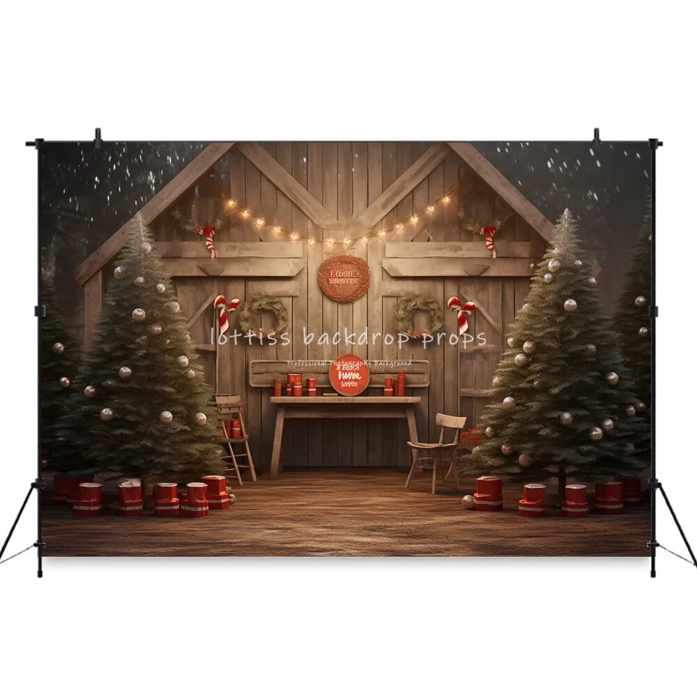 Winter Snowy Rustic Backdrops Baby Kids Photocall Decors Child Adult Photography Props House Front Snowflake Background