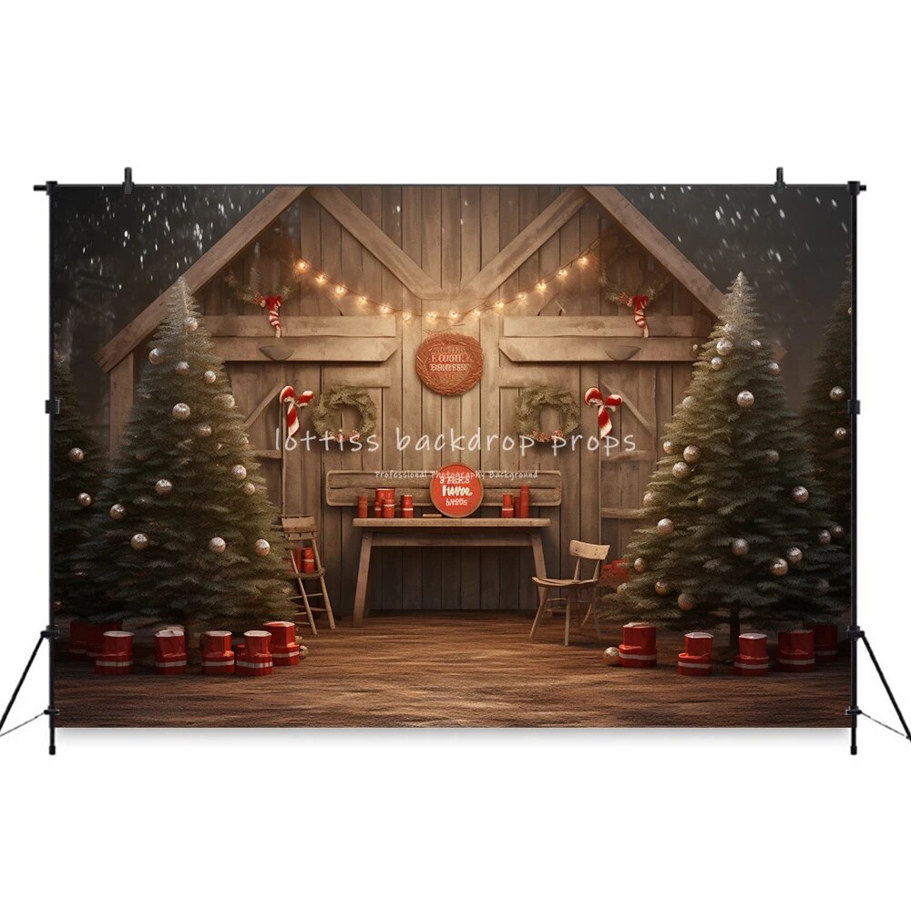 Xmas Wooden House Front Backdrops Kids Baby Photocall Decors Child Adult Photography Props Snowy Country Background