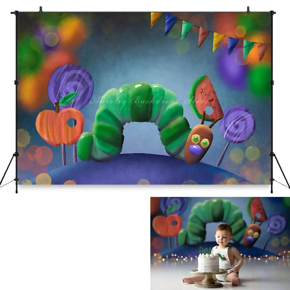 Little Caterpillar Backdrop Kids Baby 1st Birthday Party Decors Child Boys Adult Cake Smash Photo Shoot Studio Backgrounds