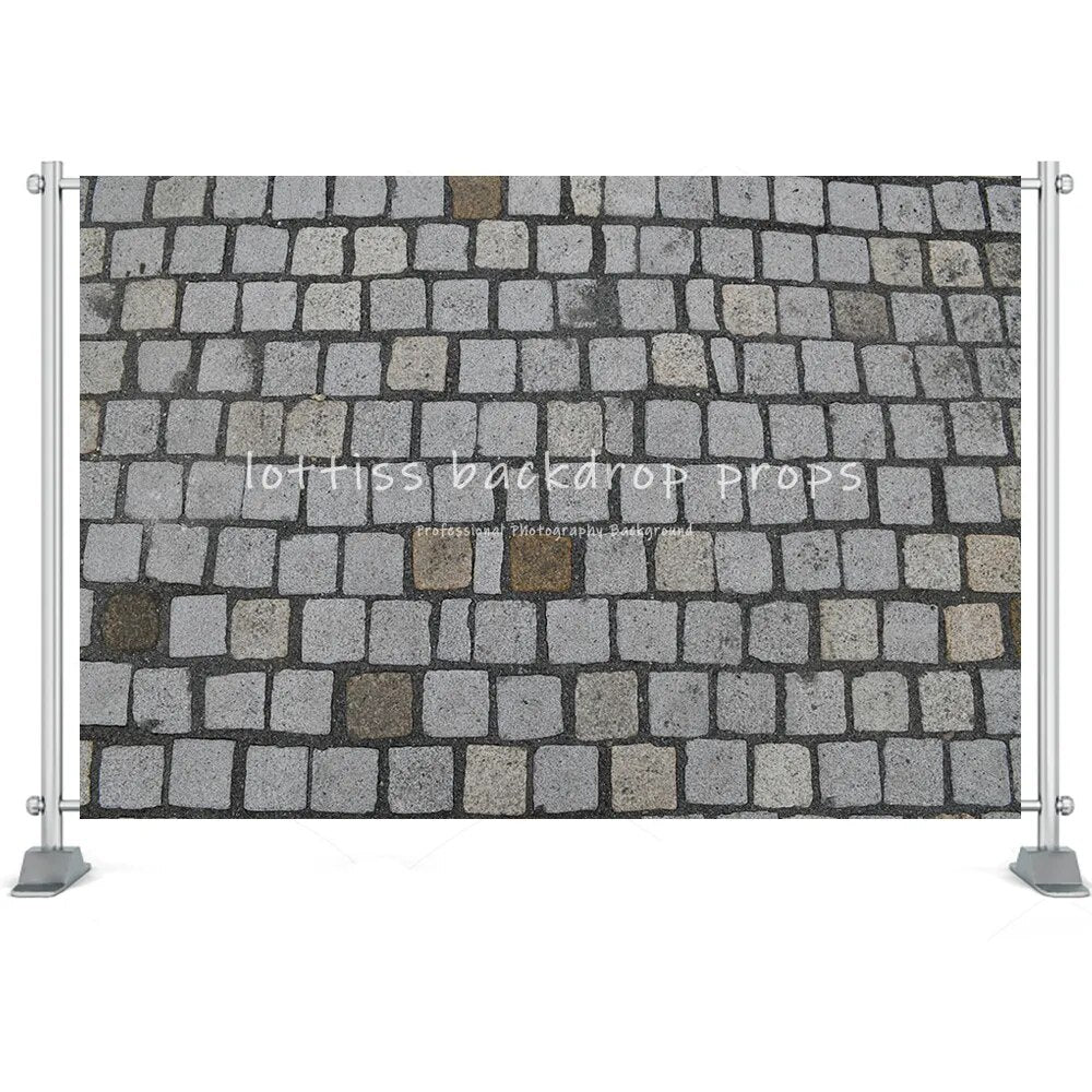 Stone Floor Backdrop Brick Road Photography Texture Design Black White Cobblestone Pavement Background Street Floor Photo Props