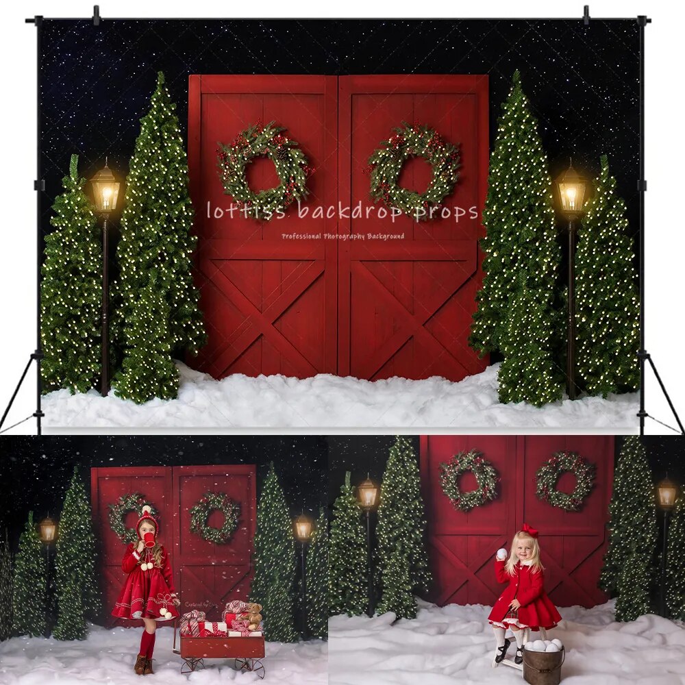 Snowy Forest Xmas Backdrops Kids Adult Photography Backdrops Child Baby Big Moon Christmas Snowflake Trees Background