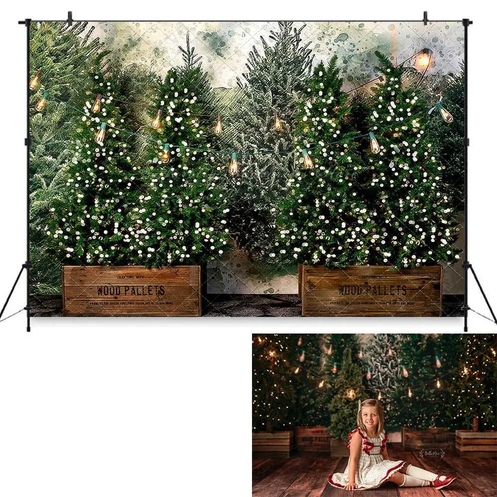 Christmas Tree Photography Backdrop Kids Baby Cake Smash Photocall Decors Child Adult Birthday Photo Backgrounds