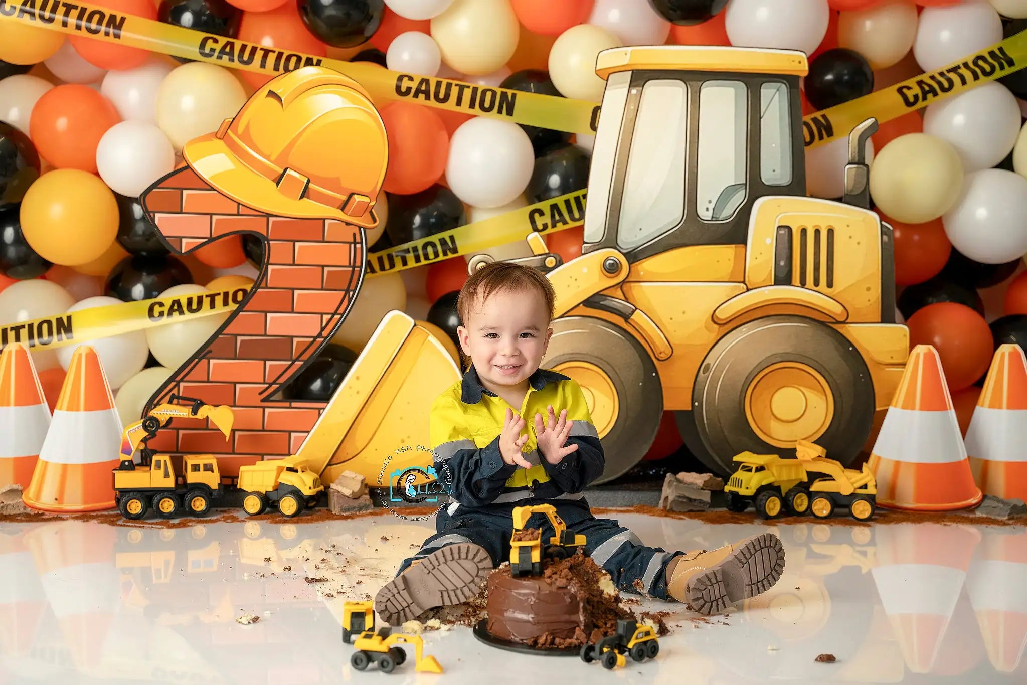 Traffic Theme Birthday Backdrop Big Digger Construction Zone Kids Baby Cake Smash Photography Props Girl Adult Studio Background