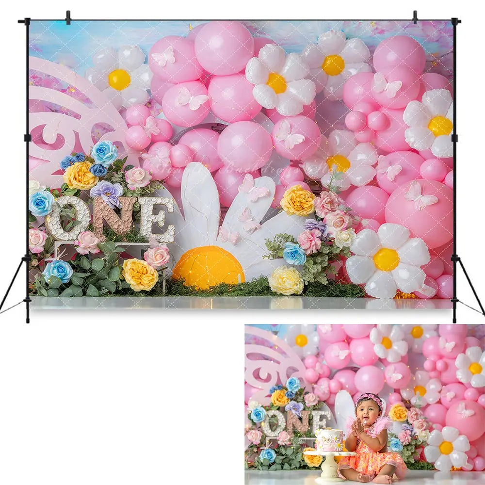 Floral Balloon Arch Photography Backdrop Kids Baby Birthday Party Decors Butterfly Castle Child Girl Cake Smash Photo Background