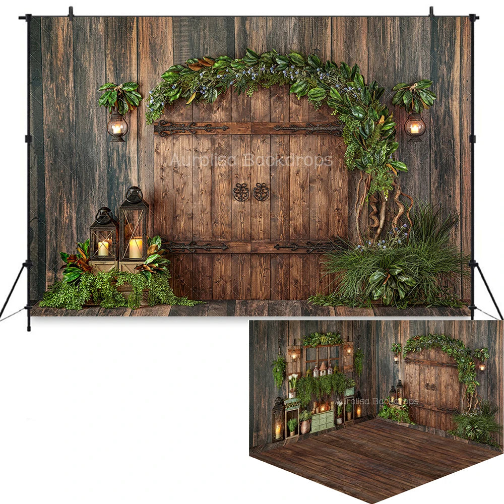 Spring Gardeners Green Thumb Room Backdrops Kids Baby Photography Prop Child Adult Photocall Decors Plant Wooden Door Background